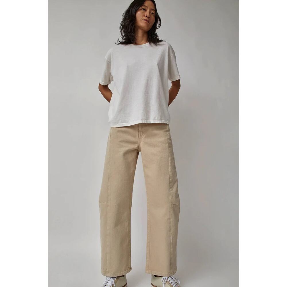 B SIDES Wide Leg Flare Jeans in Beige